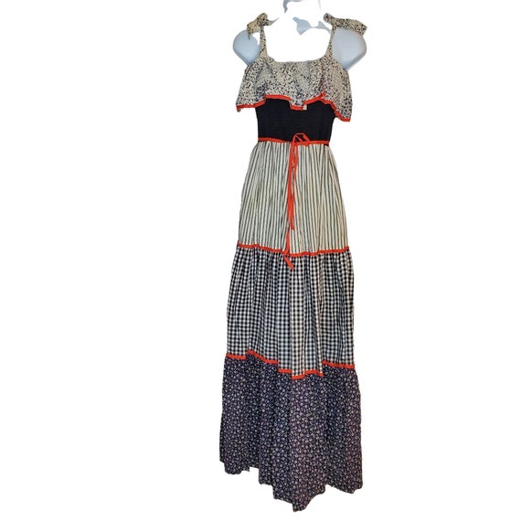 Vintage Maxi Tank Sun Dress 9 Black Smocked Ruffl… - image 1