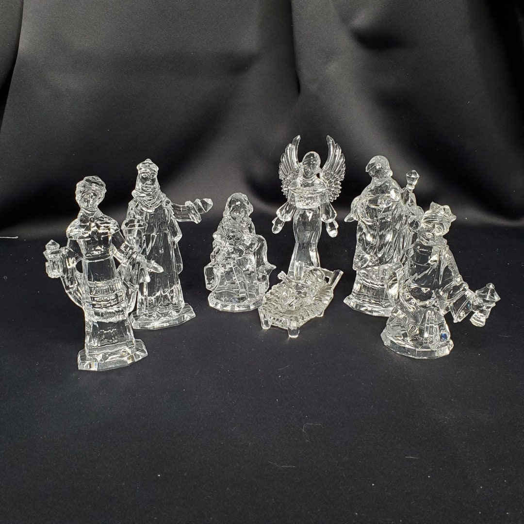 Vtg Clear Acrylic Christmas Nativity Figurine Set 7 Pc Etsy