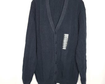 Kardigan męski Vintage 90s XL Granatowy, dzianina warkoczowa, mieszanka bawełny Bill Blass