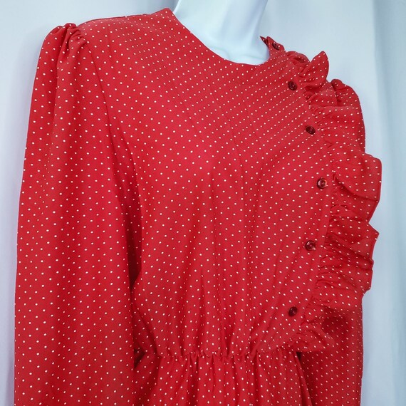 Vintage 70s Flare Polka Dot Dress Sz M Red White … - image 3