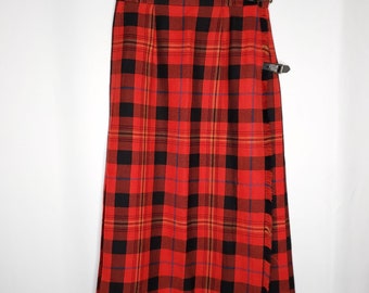 Vtg Herman Geist Midi Plaid Pleated Wool Wrap Skirt Sz 8 Red Black