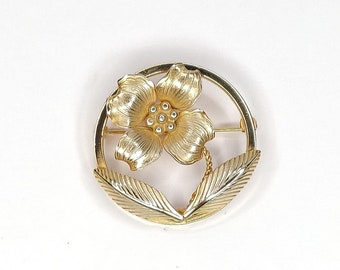 Vintage Dogwood Floral Brooch Giovanni Goldtone Textured Metal 1.5"