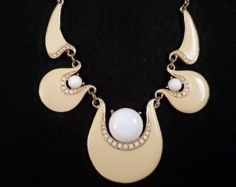 Vintage Arthur Pepper Necklace Bib Gold Tone Yellow Enamel 18"
