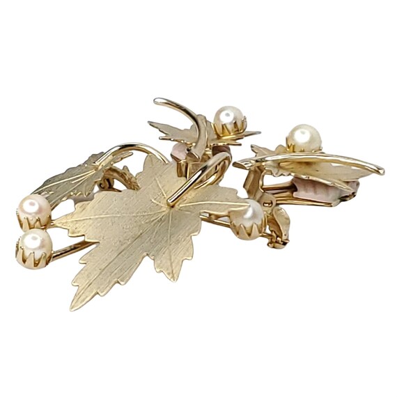 Vintage Sarah Coventry Maple Leaf Faux Pearl Earr… - image 2