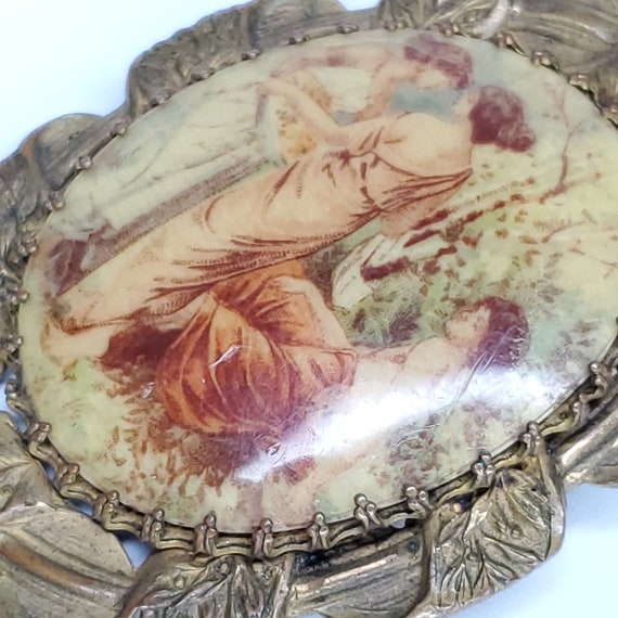 Vintage Victorian Greek Hand Painted Cameo Brooch… - image 4