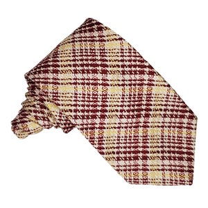 Vintage 70s Wembley Mens Wide Necktie Textured Plaid Stripe Tie Burgundy Red