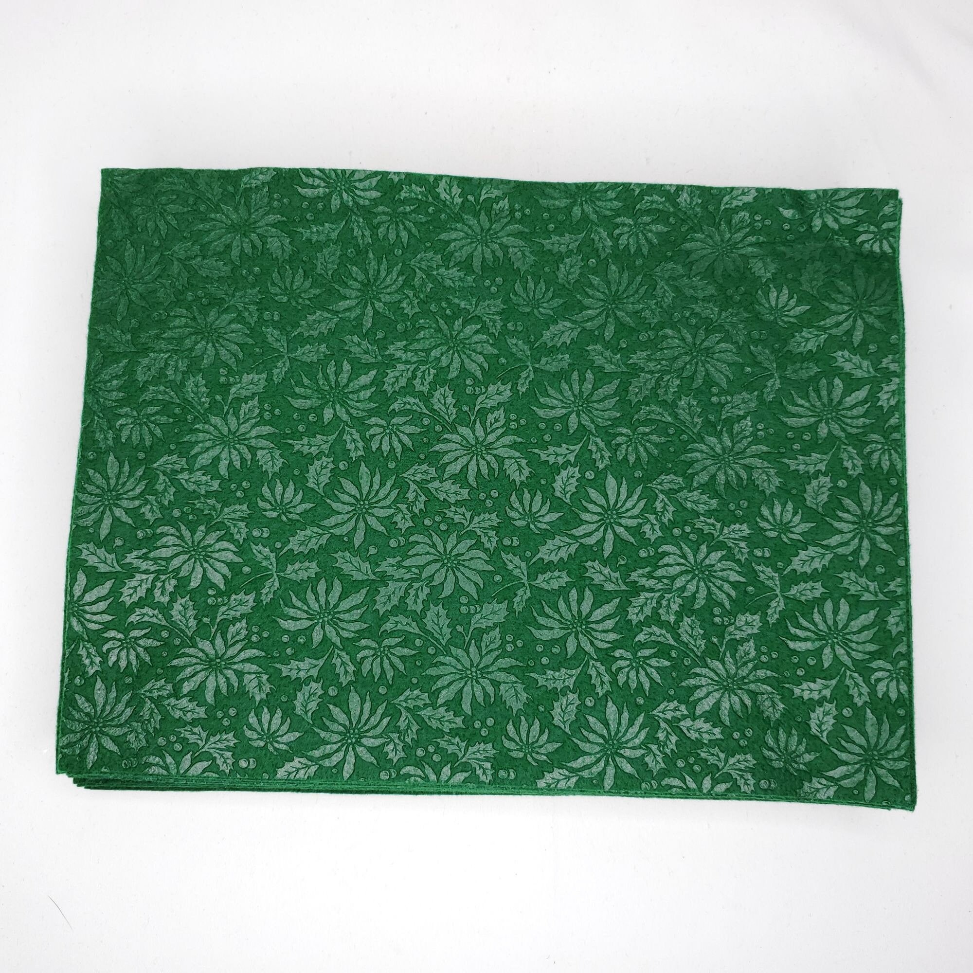 25 Christmas Embossed Felt Sheets Green Poinsettia Holly Leaf Etsy