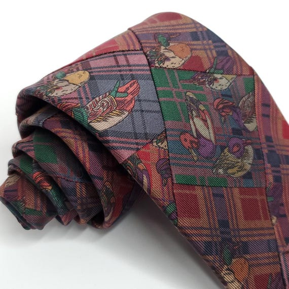 Robert Talbott Silk Tie Patchwork Plaid Ducks Bur… - image 2