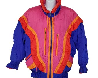 Vintage Retro 80s Color Block Winter Puffer Ski Jacket M