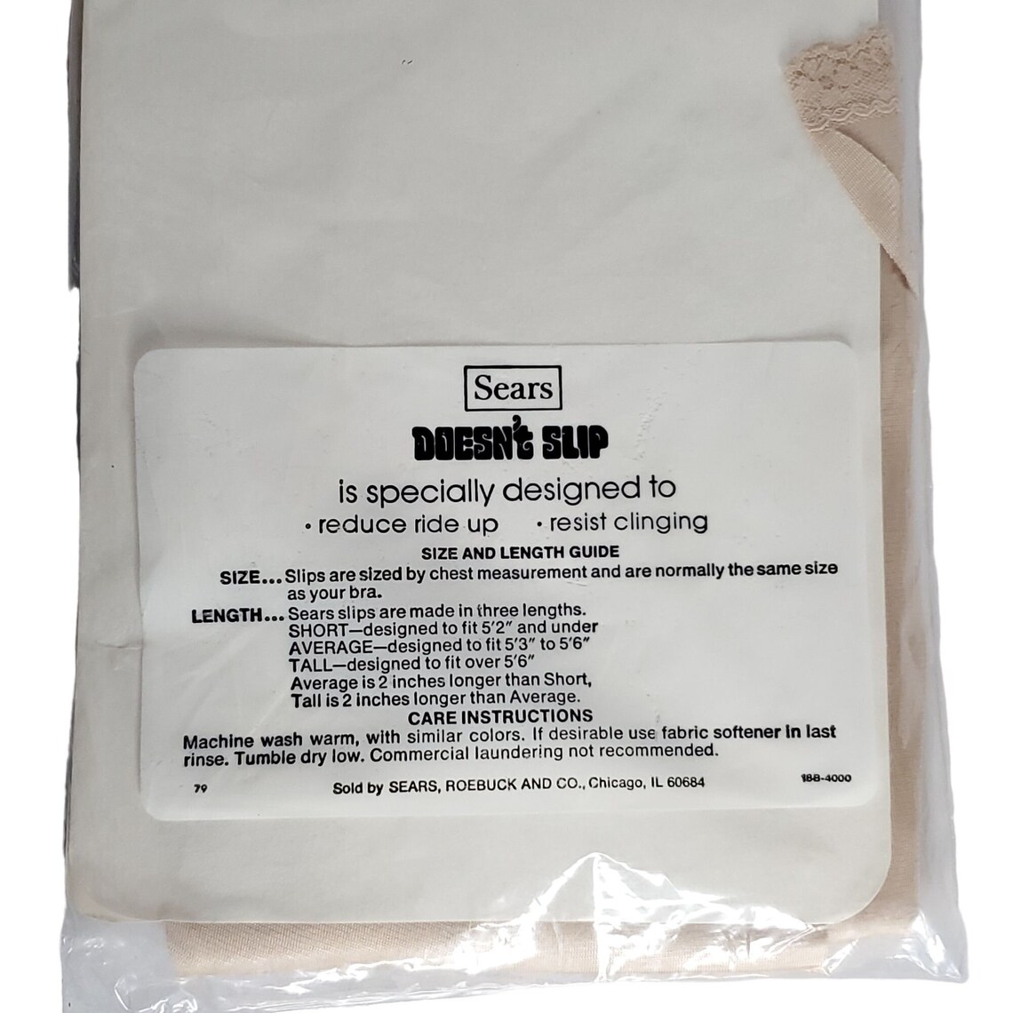 Vtg Sears Doesnt Slip Lace Trimmed Full Slip Lingerie Sz 32 Avg Beige