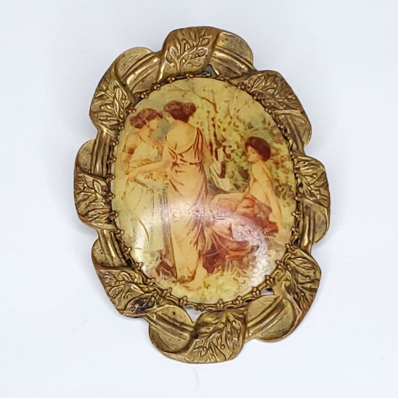 Vintage Victorian Greek Hand Painted Cameo Brooch… - image 3