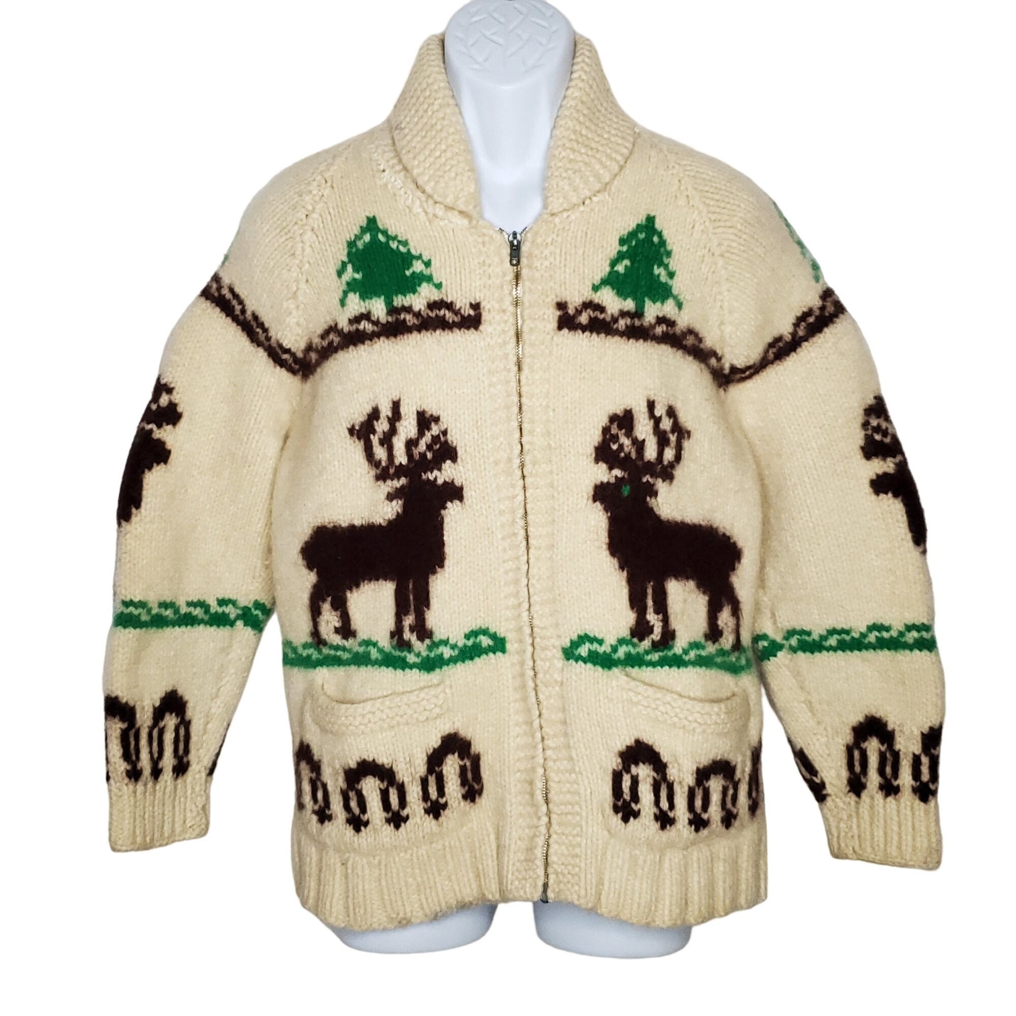 【2plan】Rudolph Cowichan Hooded Knit Zip-Up Cowichan Wool Hunting Sweater Zip Front - Etsy