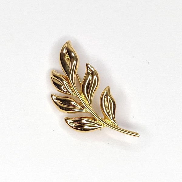 Vintage Napier Leaf Brooch Shiny Goldtone Metal 2.25"