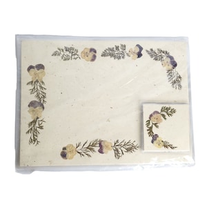 Vtg 6 Dried Pressed Pansy Floral Placemats Coasters Laminated Handmade Paper