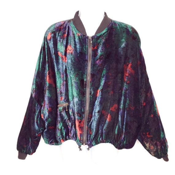 Vintage 90s Oversized Velvet Jacket Sz S Dolman S… - image 1