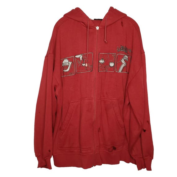Vintage Y2K Southpole Hoodie Sz XXL Red Embroidered Skater Grunge