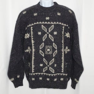 NUEVO suéter London Fog 100% lana para hombre L Nordic Snowflake Charcoal Grey
