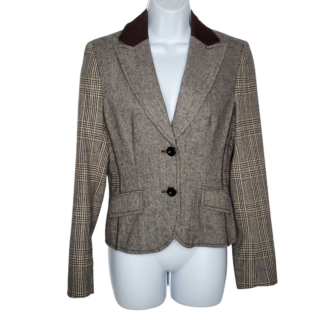 VTG Y2K Esprit Wolle Reitblazer Mantel Einreiher Karo Fischgrät