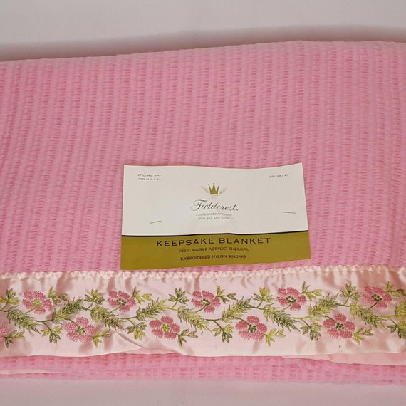 NEW Vintage Fieldcrest Thermal Acrylic Blanket Double Pink
