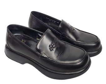 Dansko Y2K Chunky Leather Loafers Embroidered Black Sz 39 US 8.5 to 9