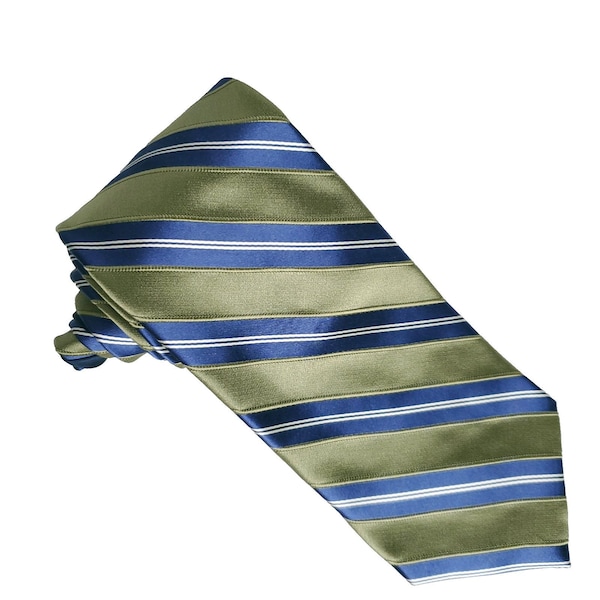 Vintage Tommy Hilfiger Seidenkrawatte Olivgrün Blau Streifen USA Karriere 58"3 1/2"