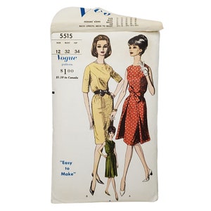 Vintage 60s Vogue Sheath Dress Pattern 5515 12 Belted Waist Cut