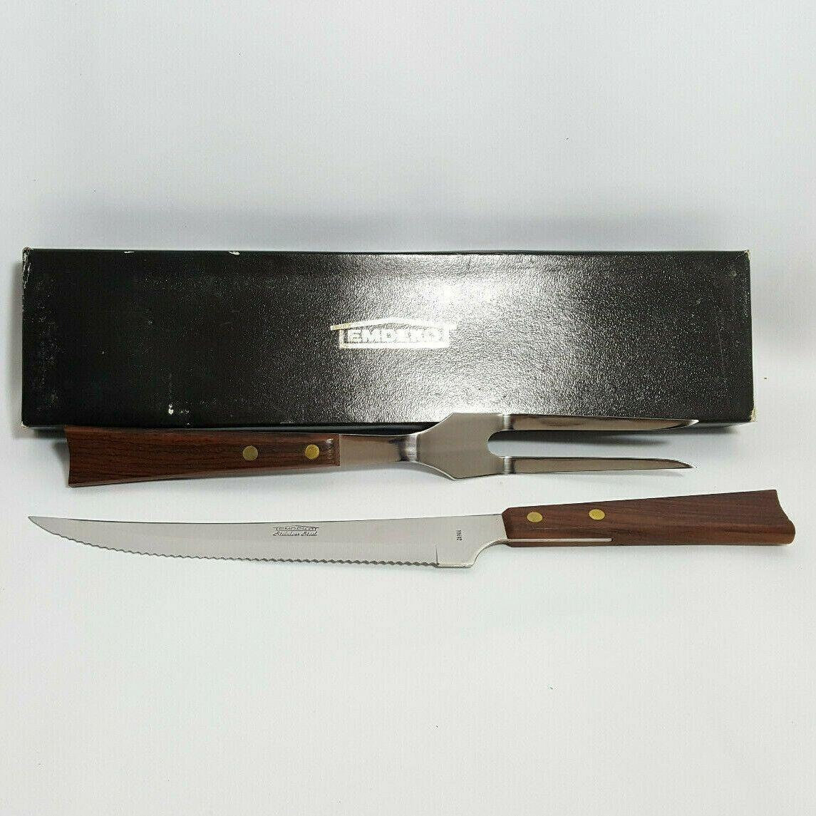 Vintage Emdeko Meat Carving Serving Cutlery Knife Fork Wood Handles Brass Pins Etsy