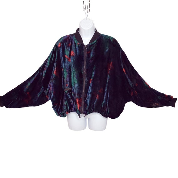 Vintage 90s Oversized Velvet Jacket Sz S Dolman S… - image 3