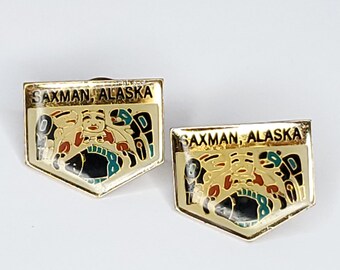2 Vintage Saxman Alaska Lapel Pins Revillagigedo Island