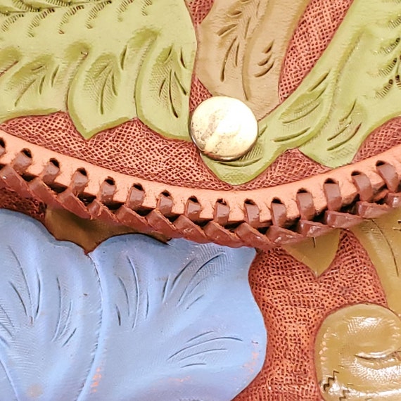 Vtg Hand Tooled Painted Leather Clutch Tri-Fold W… - image 5