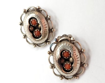 Boucles d'oreilles en argent sterling du sud-ouest des États-Unis, cadre ovale avec pierres oranges