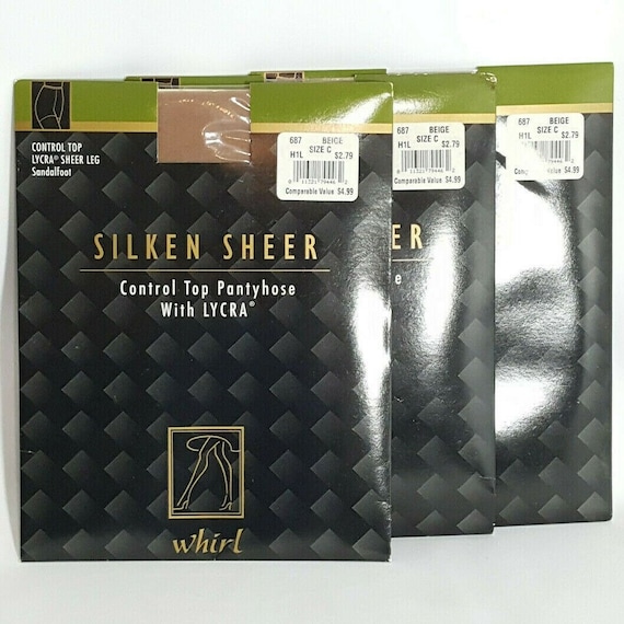 NEW Silken Sheer Pantyhose Lot of 3 Control Top Lycra Sandalfoot Sz C Beige  