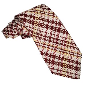 Vintage Wemlon Wembley Mens Necktie Woven Plaid Red Yellow White