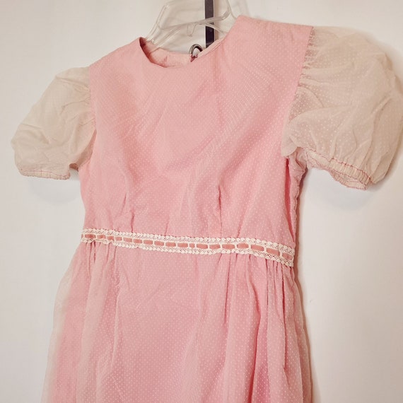 Vintage Girls Dress M Handmade Sheer Flocked Polk… - image 3