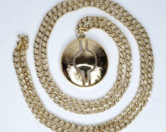 Vintage Monet lange gouden ketting getextureerde ketting link ronde medaillon 54 "