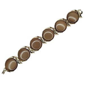 Vintage 50s Lisner Brown Goldtone Link Bracelet Bold Lucite Moonglow Circles