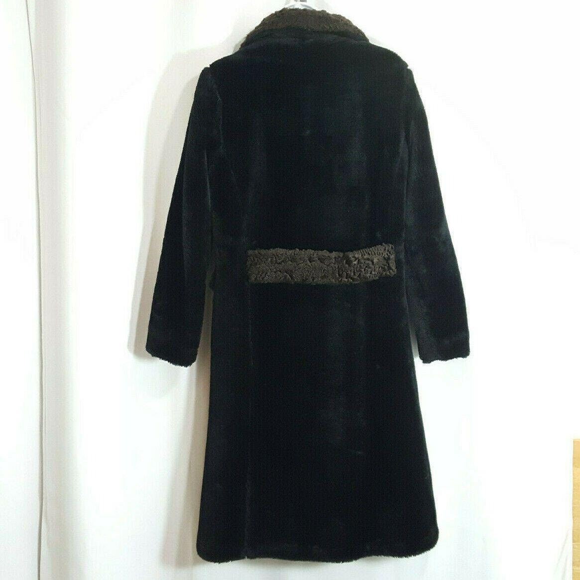 Vintage Faux Fur Coat Sz 12 Black Brown Double Breasted Collar Trim 2 ...