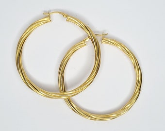 Sterling Silver Gold Vermeil Twisted Hoop Earrings 2" X 1/8"