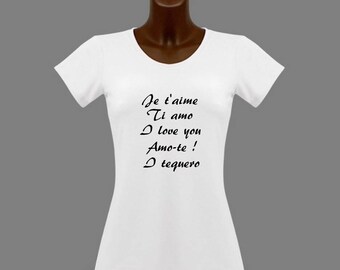T-shirt women white message I love you in several languages