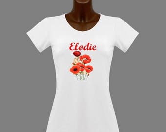 White poppy women t-shirt personalized with name