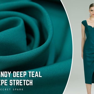 NEW Deep Teal Crepe Stretch fabric by the yard, Dark Teal ElasticCrepe Sretch Fabric for Tight Dresses Skirts