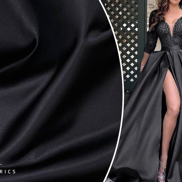 Gia  - Black dense satin without stretch, black dense satin for bridesmaid or evening dress, black satin fabric wholesale