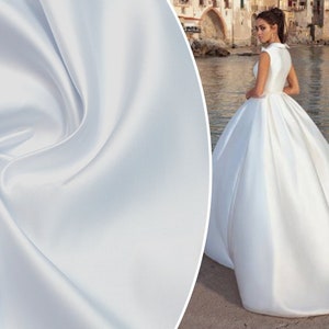 Gia  - White sturdy satin without stretch, white dense satin for wedding dress, white satin fabric
