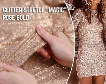 NEU! Rose Gold Glitzer mit Stretch "Magic", Glitzer Mesh mit Stretch, elastischer Stretch Glitzer Stoff für Kleider | Zauberhafter Glitzer