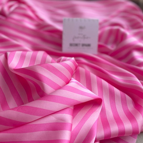 Trendy Hot Pink Stripes printed silky satin "Icon", pink print satin for dress, robes, pink stripes satin fabric  #090019313