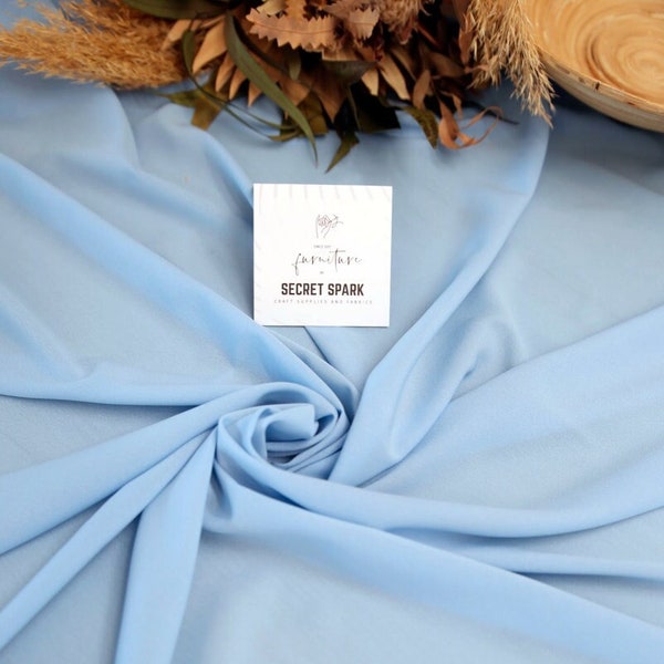 Tissu en mousseline de soie crêpe bleu gris par cour, tissu crêpe de Chine mat doux pour robes, costumes, jupes, rideaux, etc.