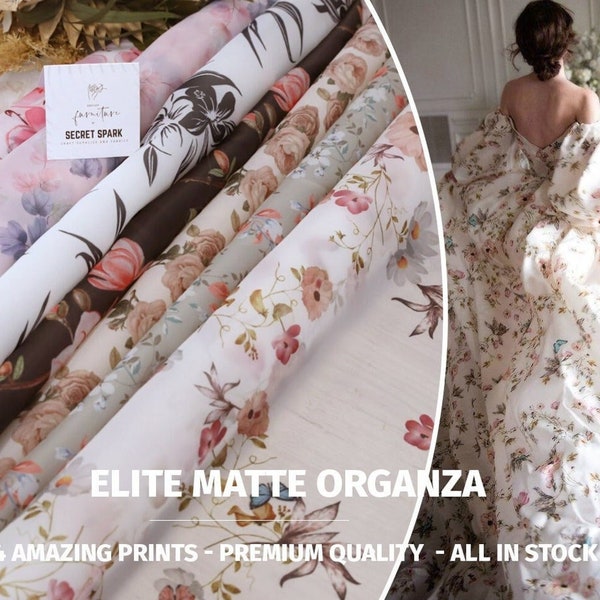 24 prints! "Elite" Floral matte trendy organza, bridal soft and matte organza fabric for wedding dresses, organza wholesale