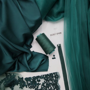 Emerald Icon silk silk fabric by the yard, satin fabric by the yard, emerald soft satin for lining, premium matte green silk material 270 image 3