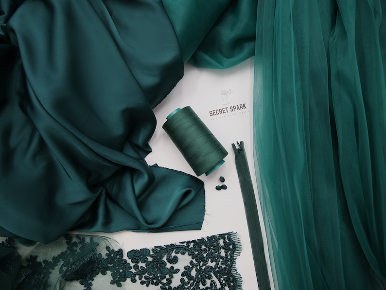 Emerald Icon silk silk fabric by the yard, satin fabric by the yard, emerald soft satin for lining, premium matte green silk material 270 image 3