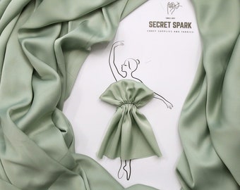 Sage Green limited soft silk satin for dresses,"Icon" luxury sage silk material for sewing, sage green silk fabric by the yard, silk dress